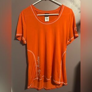 Women’s Orange Harley-Davidson Top Size XL Back Cut Outs High Low Hem